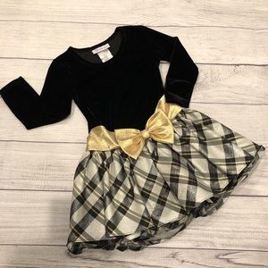 BonnieJean holiday dress plaid black, white & gold